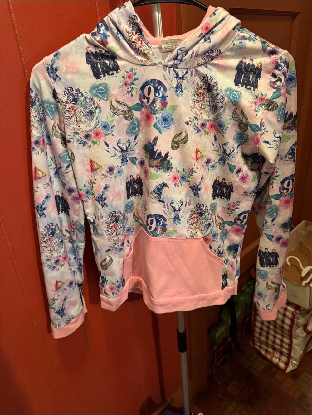 Pink Multicolor Floral Harry Potter Print Hoodie